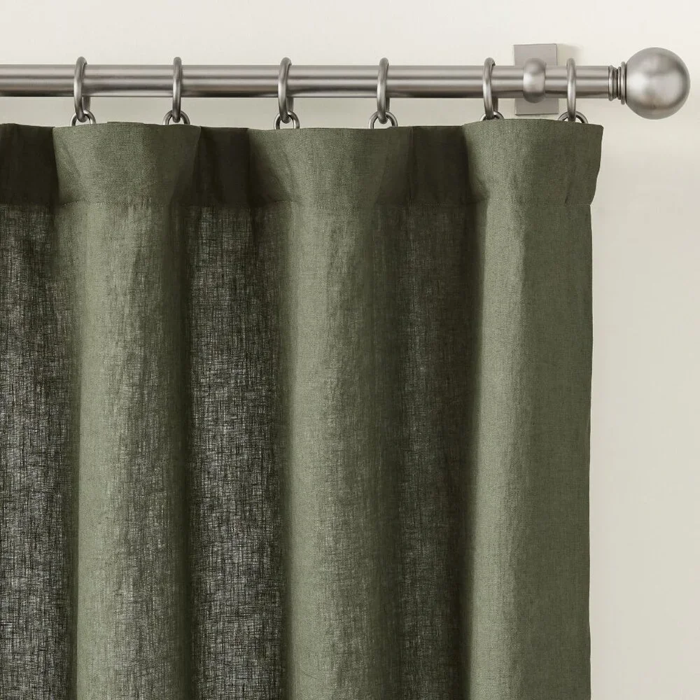 Pottery Barn Belgian Flax Linen Curtain Window Panel Cyprus Green 50